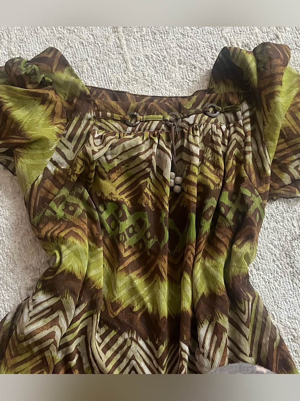 Y2k style babydoll Green and Brown Boho top